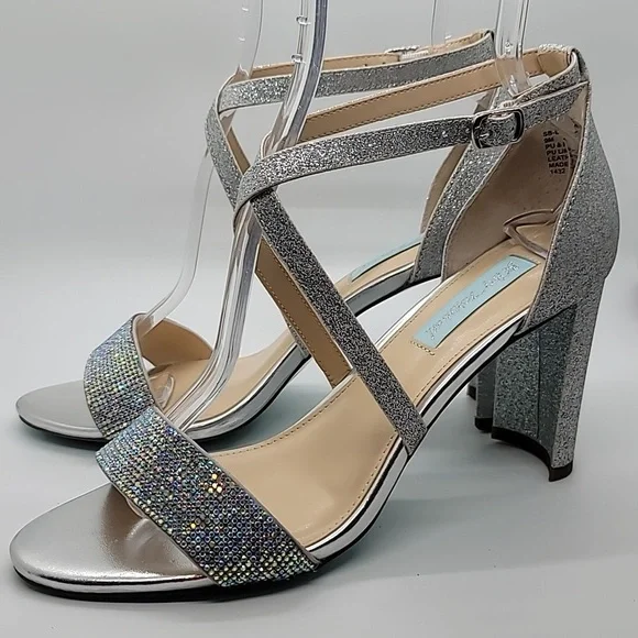 BETSEY JOHNSON sz 9 Bella bling rhinestone glitter sandal block heel AMA… - Picture 6 of 12